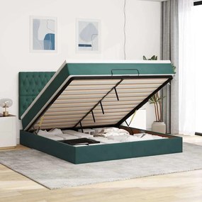 vidaXL Estrutura de cama otomana com colchão verde escuro veludo