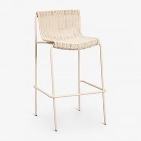 Pack De 4 Bancos Altos Em Rattan Sintético E Aço Revia Tapioca Bege & ↑75 Cm - Sklum
