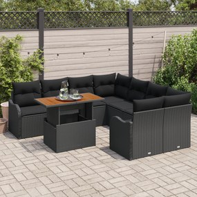 Conjunto de Sofá de Jardim vidaXL com 9 Peças e Almofadas de Rattan Pr