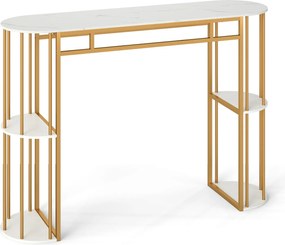 Mesa de bar alta retangular 150 x 40 x 105 cm (BANCOS NÃO INCLUIDOS) com estantes de arrumação, estrutura metálica e tampo em imitação mármore; consol