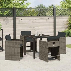 Conjunto de Jantar de Jardim 5 Peças com Almofadas Cinza Rattan Poliés