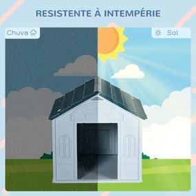 Casota para Cães 65x75,7x63 cm Casa para Cães com Janelas e Teto com Telhas de Imitação para Cães Médios Azul e Branco