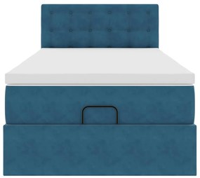 Estrutura cama otomana com colchão azul escuro 90x190cm veludo