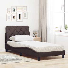 Cama com colchão 90x200 cm tecido castanho-escuro