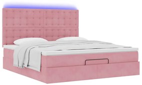 Estrutura de cama otomana com colchões 160x200 cm veludo rosa