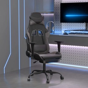 Cadeira gaming massagens c/ apoio pés couro artif. preto/cinza