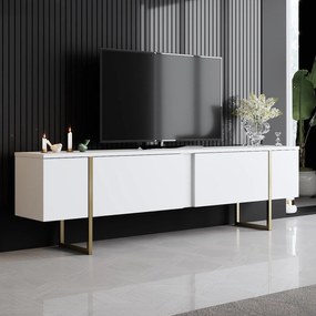 Movel TV Luxe – Branco e Dourado – 180x30x50 cm