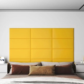 vidaXL Painel de parede 12 pcs 60x30 cm veludo 2,16 m² amarelo