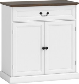 HOMCOM Aparador para sala, móvel de arrumação com 2 portas, gaveta silenciosa, prateleira ajustável, 80x40x85cm, branco e castanho | Aosom Portugal