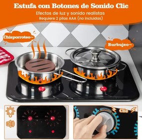 Cozinha de brincar em madeira 91 x 30 x 102 cm com máquina de gelo, fogão, máquina de lavar, forno, micro-ondas, sons e luzes reais para crianças com