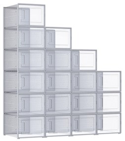 Conjunto de 18 caixas de sapatos até ao tamanho 46 Transparente + cinzento