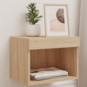 vidaXL Mesa de cabeceira de parede com luzes LED carvalho sonoma