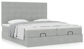 Estrutura cama otomana colchões 180x200cm veludo cinzento claro