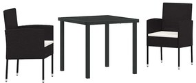 Conjunto de Jantar de Jardim de 3 Peças com Almofadas - Preto Polyratt