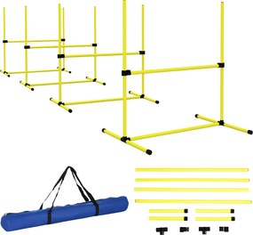 Conjunto de 4 obstáculos profissionais para agility canino, com sistema de fixação ao solo e saco de transporte incluído