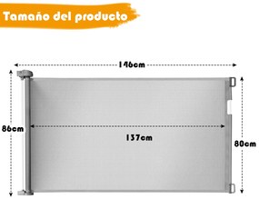 Rede de Segurança Infantil Vedação Retráctil Fácil Abrir e Fechar para Corredor de Corrimãos de Entrada e Escadas 146 x 86 cm Cinza