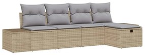 Conjunto de Sofá de Jardim 5 Peças com Almofadas Bege de Rattan Poliet