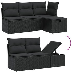 6 pcs conjunto sofás de jardim c/ almofadões vime PE preto