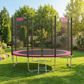 Trampolim de 366 cm, de jardim para crianças com rede de segurança e cobertura lateral e Escada Rosa