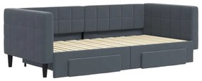 Sofá-cama c/ gavetão e gavetas 90x190 cm veludo cinzento-escuro