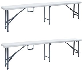 vidaXL Bancos de jardim dobráveis 2 pcs 180 cm PEAD branco