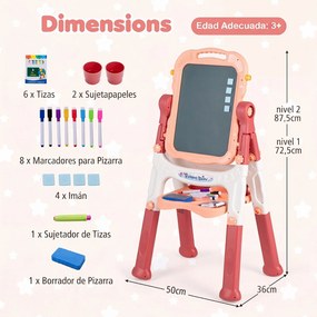 Cavalete de Desenho Infantil, 50 x 36 x 72,5 cm, Dupla Face Giratória, Rosa