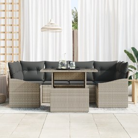 Conjunto de Sofá de Jardim de 7 Peças com Almofadas Cinza Claro em Rat