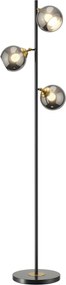 Candeeiro de pé para sala de estar em metal com 3 abajures esféricos em metal cromado, 40 W, Ø 36 x 162 cm (altura), preto e cinzento