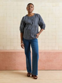 Blusa de amamentação com mangas balão marinho