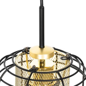 Candeeiro suspenso de design preto com 3 luzes alongadas douradas - Gaze Design