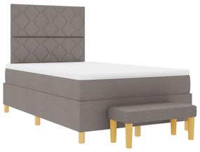 Cama Box Spring com Colchão &amp; Banco Taupe 120x200 cm Tecido