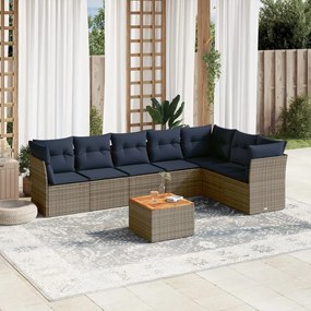 vidaXL 8 pcs conjunto sofás p/ jardim c/ almofadões vime PE cinzento