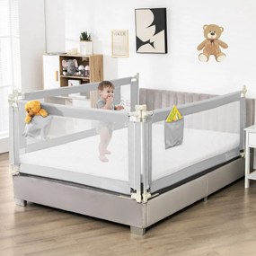 Barra de Segurança de cama para crianças com bolso lateral e altura ajustável 72,5-101,5 cm Cinzento