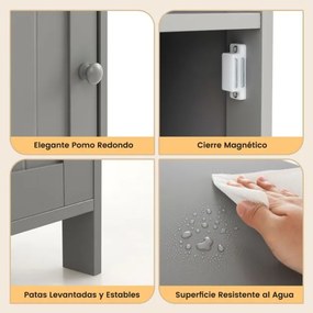 Armário para casa de banho Multifuncional em Madeira com Porta e Prateleira Ajustável 40 x 30 x 70 cm Cinza