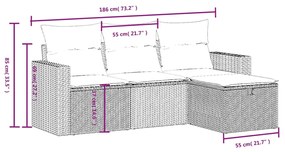 4 pcs conjunto sofás de jardim c/ almofadões vime PE castanho