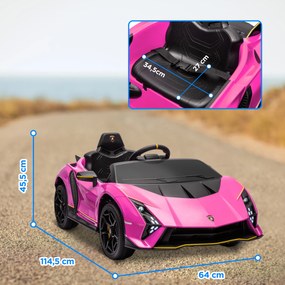 Carro Elétrico para Crianças Lamborghini 12V Controlo Remoto Faróis Buzina Arranque Lento e Música MP3 114,5x64x45,5 cm Rosa