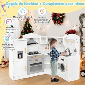Cozinha de Brincar para crianças a partir dos 3 anos com som, luzes, exaustor, frigorífico, micro-ondas, forno, lava-louças, máquina de lavar e acessó