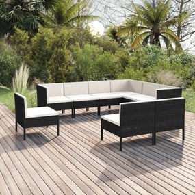 vidaXL 9 pcs conjunto lounge de jardim c/ almofadões vime PE preto