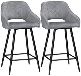 HOMCOM Conjunto de 2 bancos de bar cadeiras altas efeito veludo e aço preto com apoio para os pés e braços altura 67 cm cinzento | Aosom Portugal
