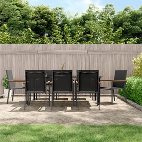 9 pcs conjunto de jantar para jardim textilene e aço preto
