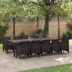 Conjunto de Jantar de 11 Peças com Almofadas Marrom Polirattan, Mesa p