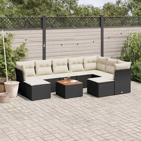 10 pcs conjunto sofás de jardim c/ almofadões vime PE preto