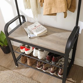 Cabide Bengaleiro entrada Hall com banco e sapateira 33,7 x 72 x 183 cm preto-greige