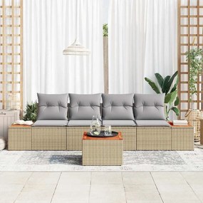 Conjunto de Sofá de Jardim vidaXL 5 Peças com Almofadas Bege Rattan Po