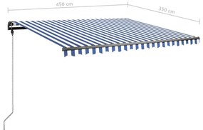Toldo retrátil manual com LED 450x350 cm azul e branco