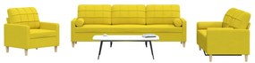 3 pcs conjunto de sofás com almofadas tecido amarelo-claro
