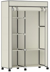 HOMCOM Roupeiro de Tecido Dobrável com 6 Prateleiras 1 Barra de Pendurar e Rodas para Dormitório Vestidor 103x43x162,5 cm Creme | Aosom Portugal