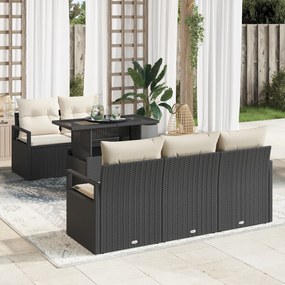 Conjunto de Sofás de Jardim de 6 Peças com Almofadas Preto Rattan Poli