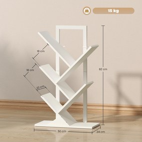 Estante em Forma de Árvore de 5 Níveis Estante de Livros com 5 Prateleiras e Estrutura de Aço 50x24x82 cm Branco