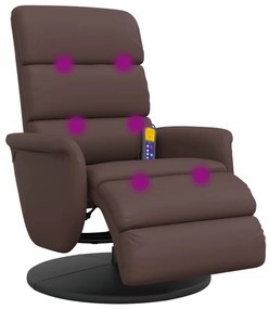 Poltrona massagens recl. c/ apoio pés couro artificial castanho